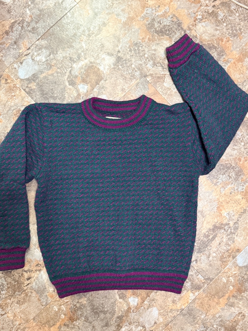 Vintage LLBean Classic Crewneck Women's Sweater in Teal and Plum